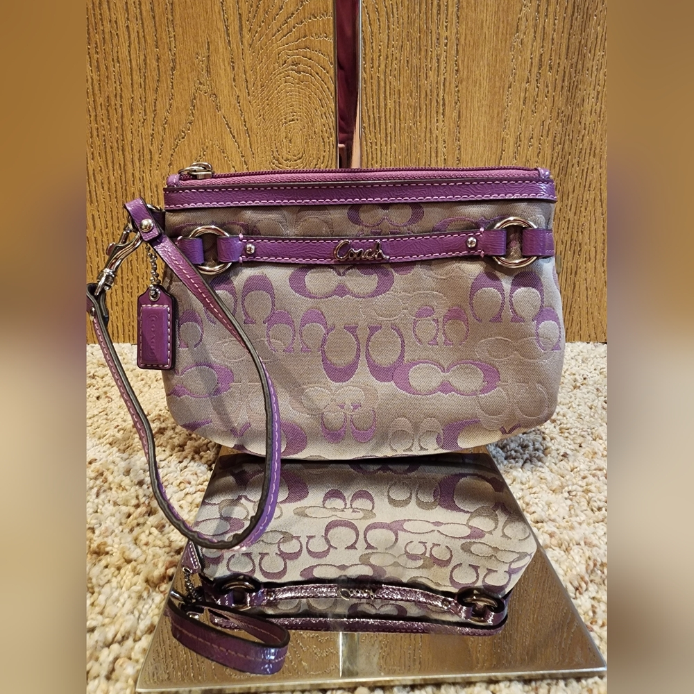 Coach Purple and Tan Clutch Wristlet